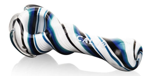 Calvo ''Twisted Spoon'' Glass Smoking Pipe - White/Black/Blue