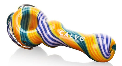 Calvo ''Twisted Spoon'' Glass Smoking Pipe - Purple/Yellow/Green