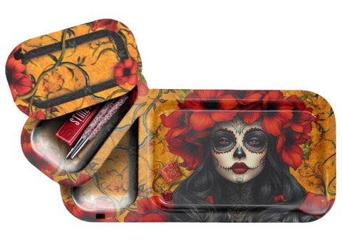 V-Syndicate ''Duotray'' Metal Rolling Tray With Stash Box - Calavera